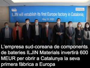 Read more about the article L’empresa sud-coreana de components de bateries ILJIN Materials invertirà 600 MEUR per obrir a Catalunya la seva primera fàbrica a Europa