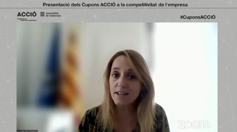 La consellera delegada d'ACCIÓ, Natàlia Mas i Guix, durant la presentació telemàtica dels Cupons ACCIÓ